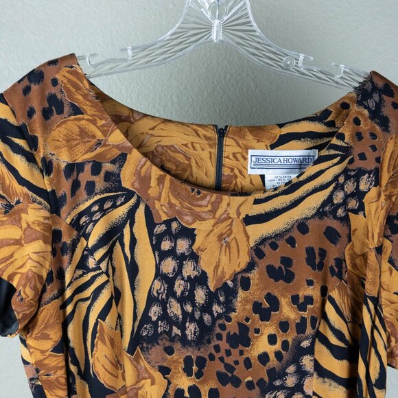 🐆🌹 Jessica Howard Vintage Animal Floral Print Dress Size 12 - Picture 2 of 7
